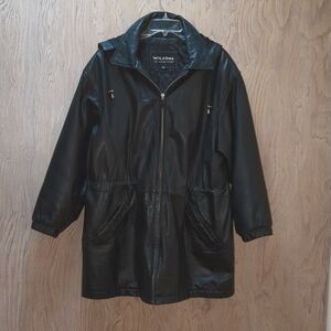 Wilsons Women's Hooded Black Leather Coat Size L